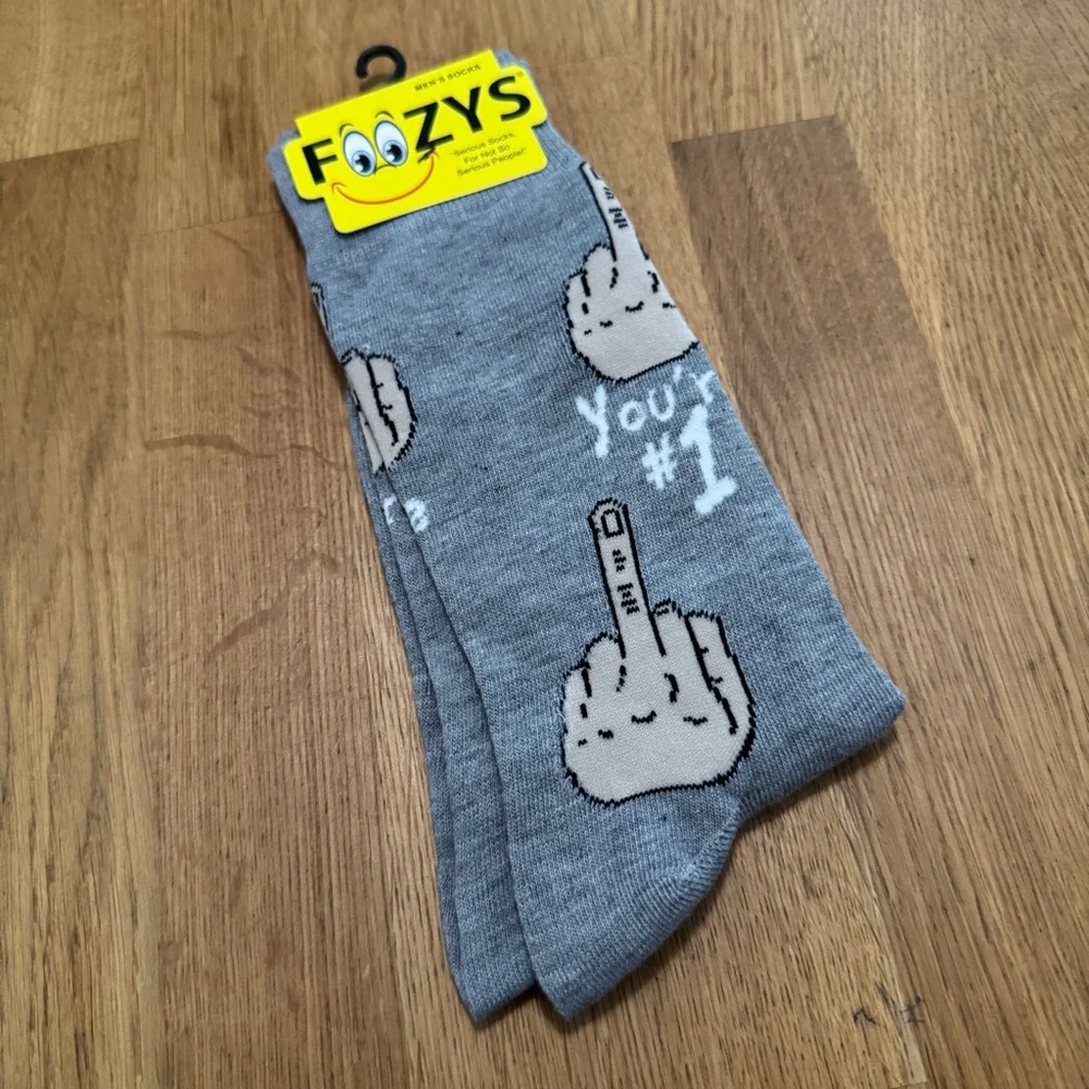 Foozys Men's 6-12 Gray You're #1 Middle Finger Socks NEW